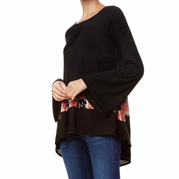 Desigual T-Shirt “Audrey” Floral Bell Sleeve Mandala High Low - Picture 2 of 12